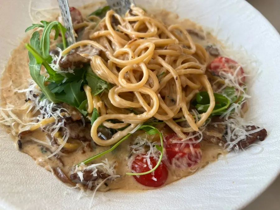 Close-up of gorgonzola cream pasta