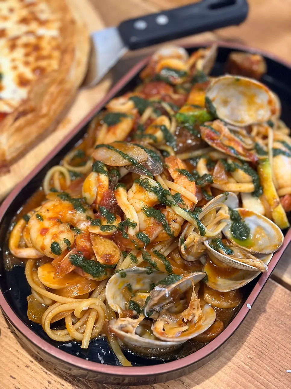 Linguine pasta loaded with seafood