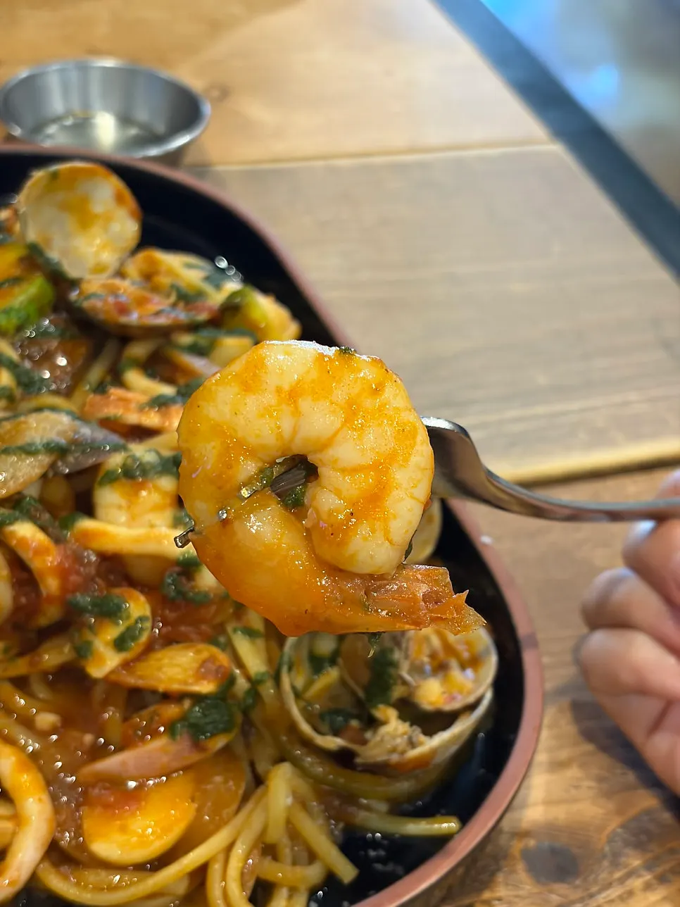 Pasta showing squid, shrimp, and clams