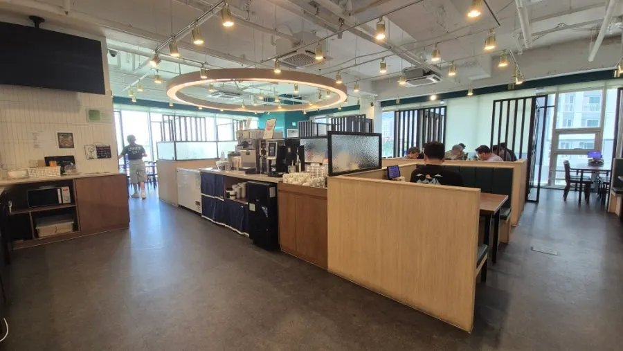 Restaurant seating with generous table spacing