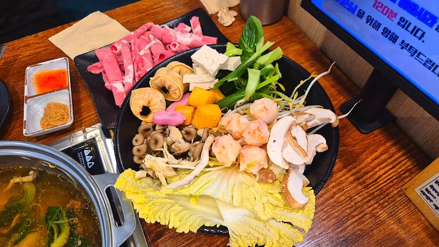 A full spread of vegetables and sides from the self-bar