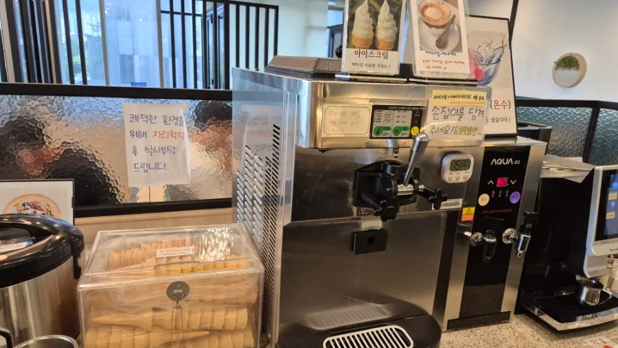 Dessert corner with the soft-serve ice cream machine