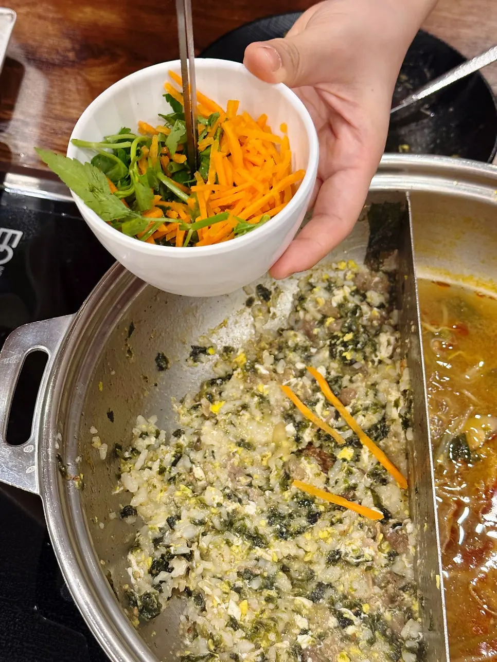 Boiling kalguksu noodles in the remaining broth