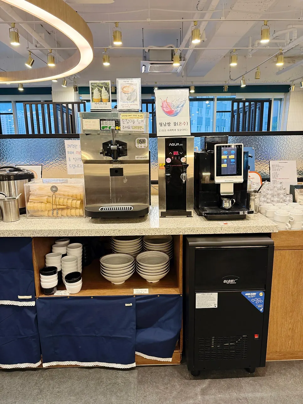 Dessert corner in the café space inside the restaurant