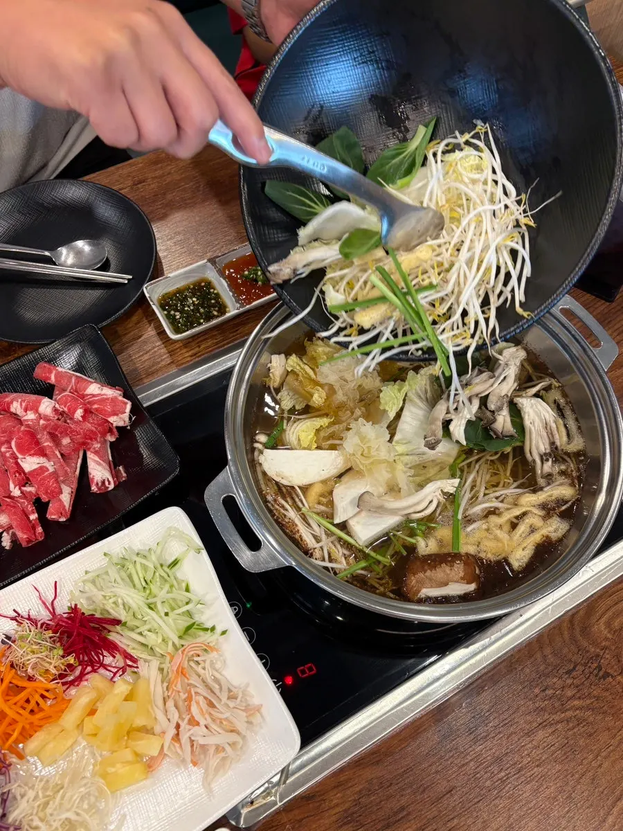 Full view of the shabu-shabu table setting
