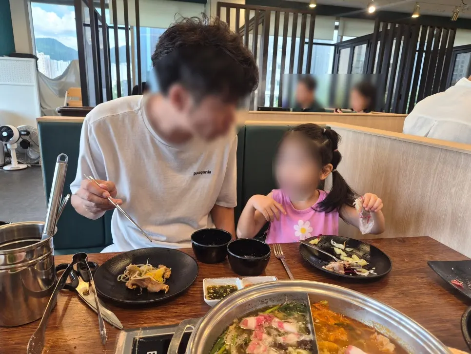 Table set up with the kids for shabu-shabu