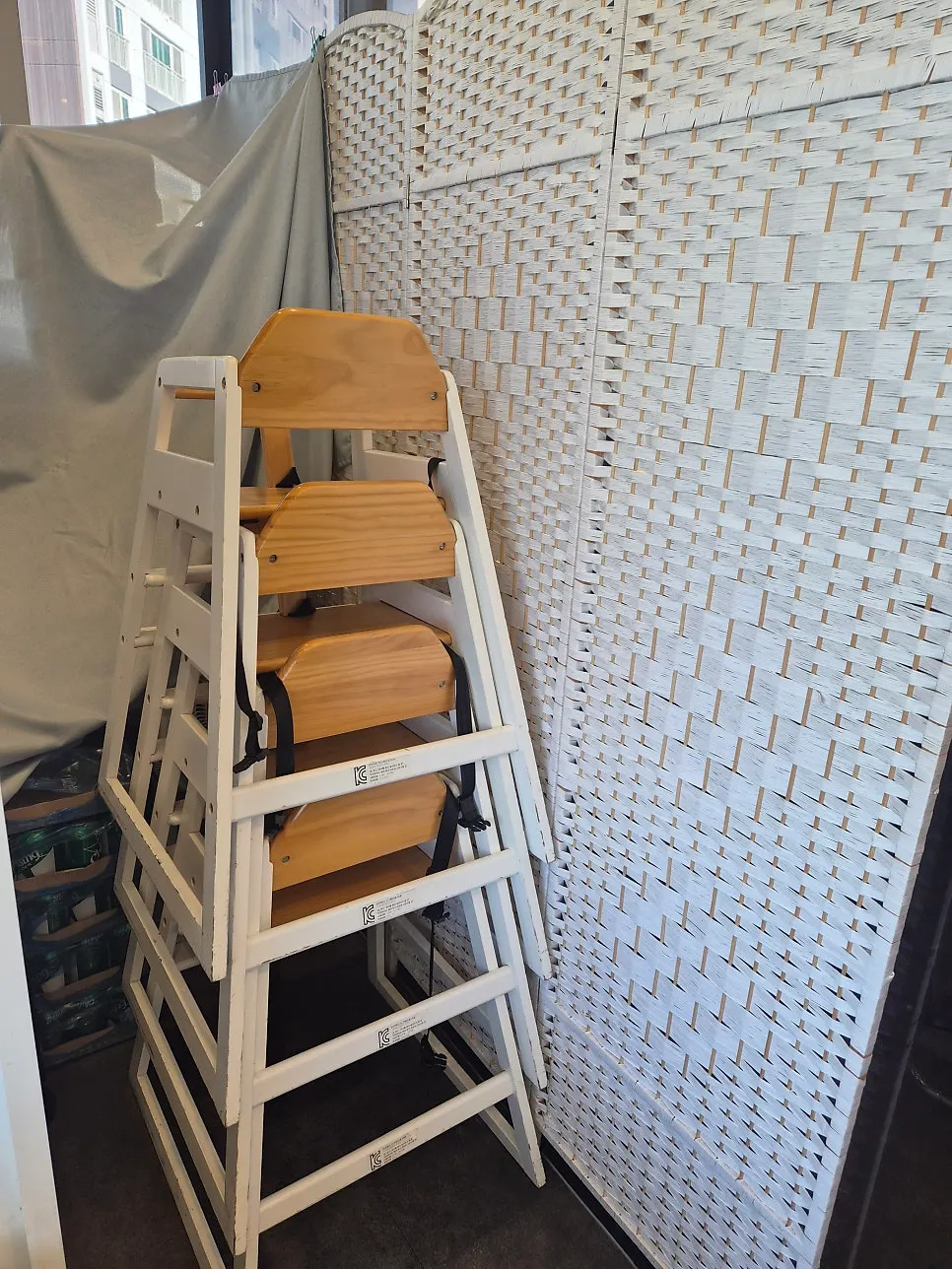 A high chair set up in the dining area