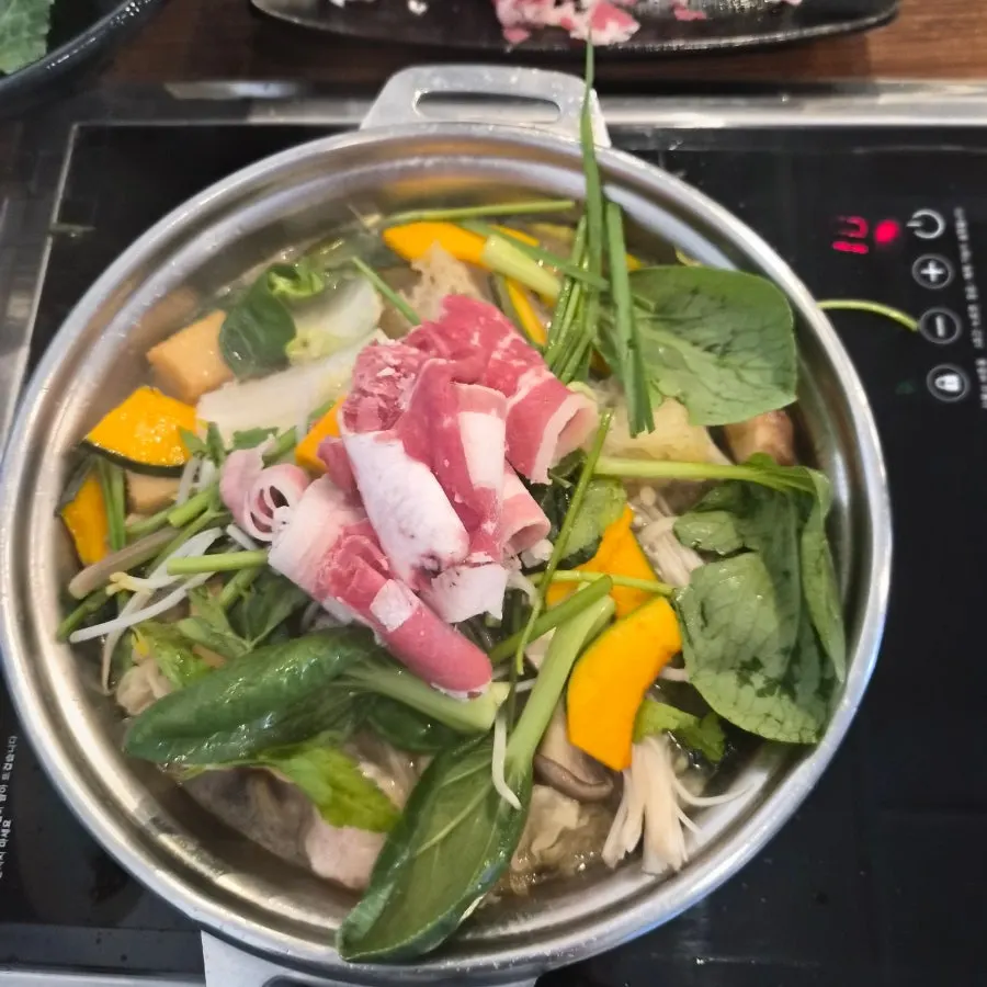 Table after finishing the meal at Dadam Shabu Shabu Wirye Branch