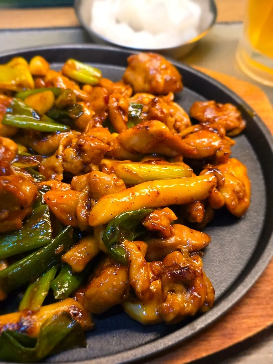Chicken and vegetables coated in the seasoning