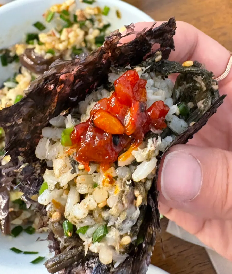 Rice with fragrant gondre greens and mackerel