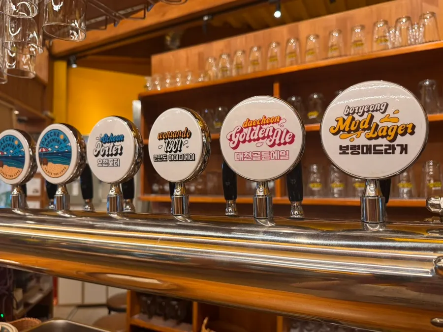 A glass of Boryeong Mud Lager craft beer