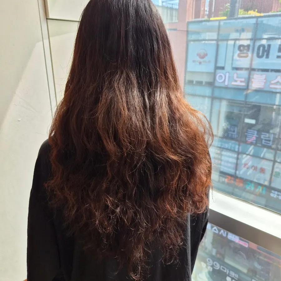 Hair before coloring, with grown-out roots and faded tone