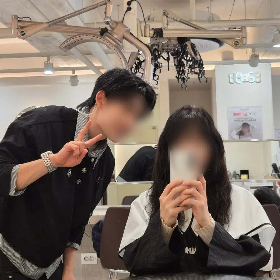 Finished style with fringe cut and cloud-perm blow-dry