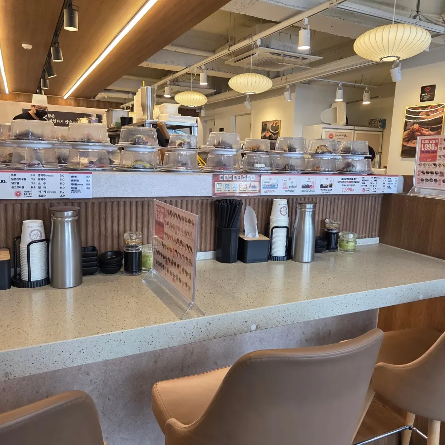 Plates of classic sushi chosen from the belt
