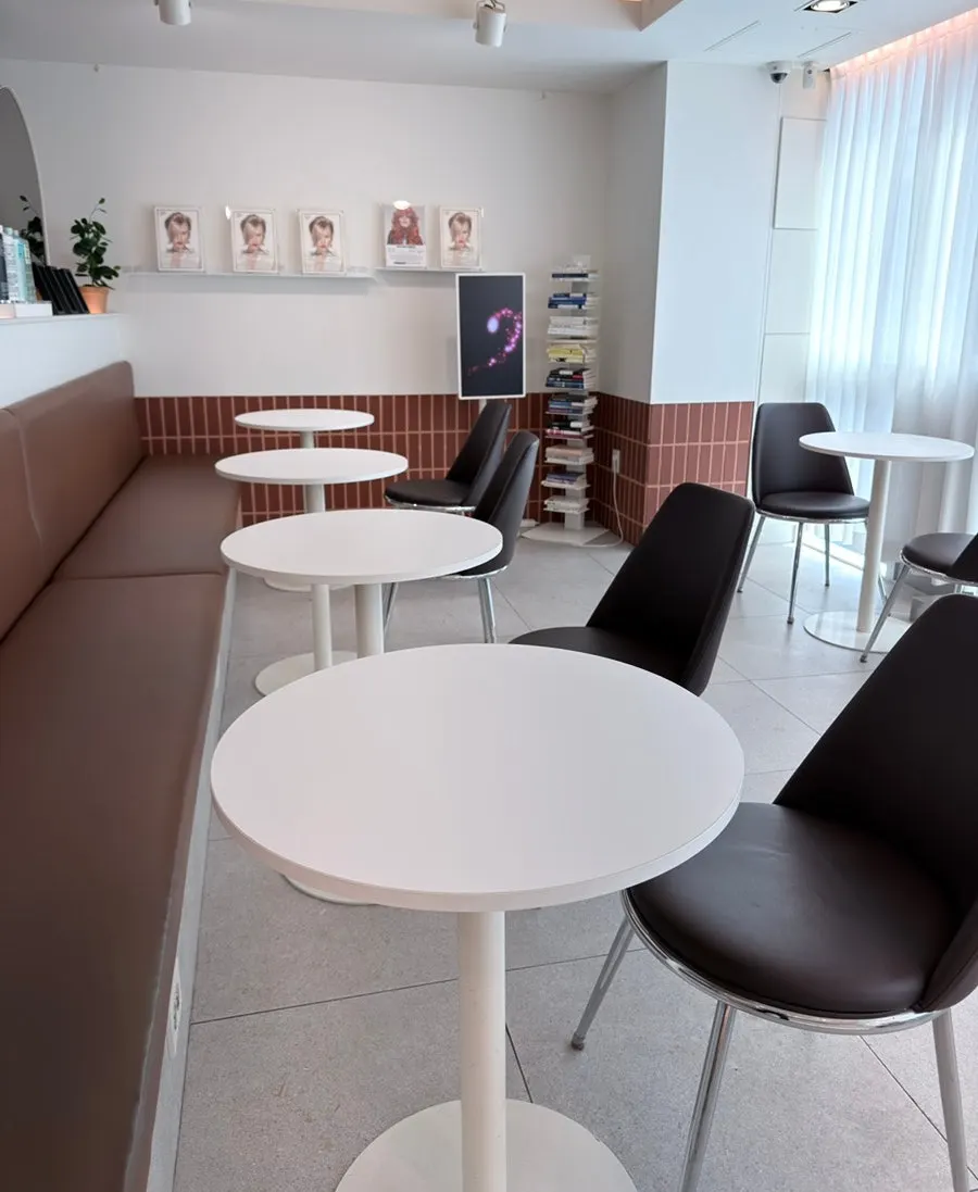 Spacious service seats inside the salon