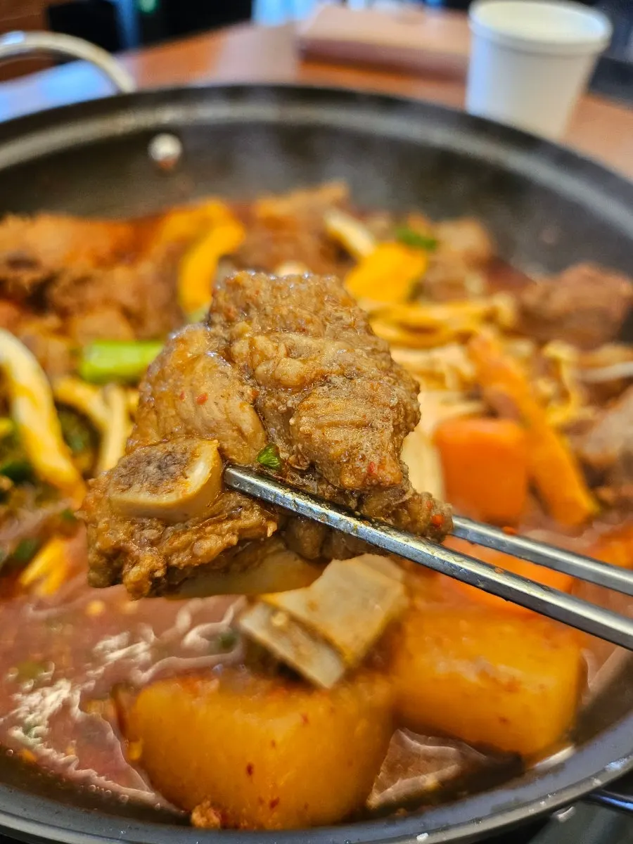 Spicy galbijjim with glass noodles and vegetables