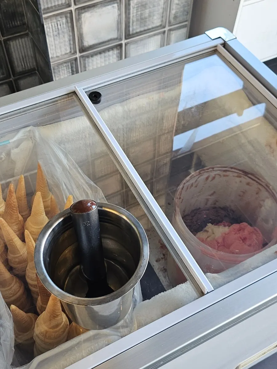 Nostalgic tricolor cone ice cream for dessert