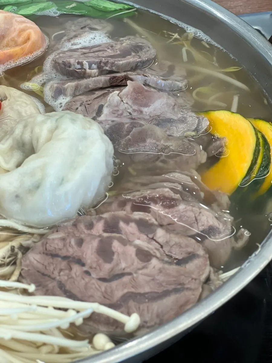 Large chunks of beef shank in the hot pot