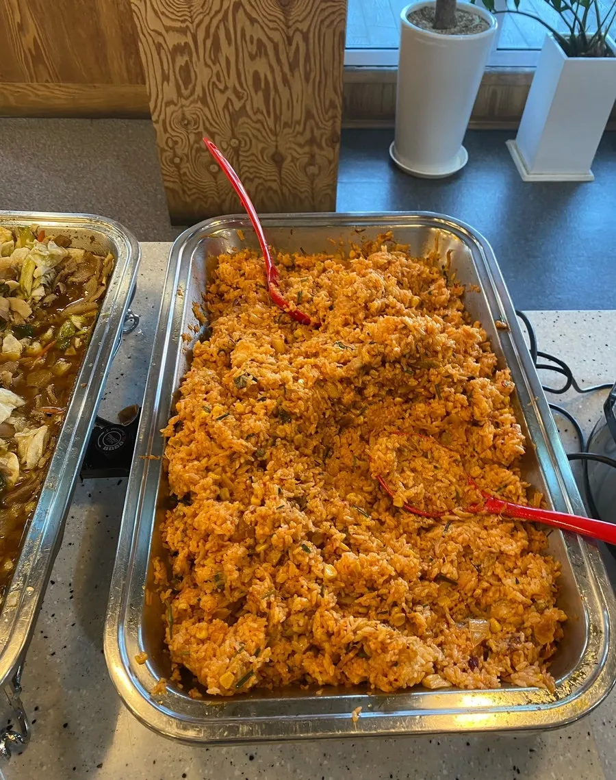 Interior view showing the Korean buffet's side dish counter