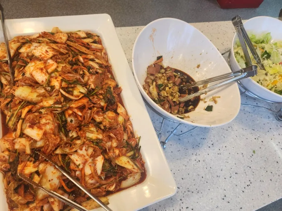 Buffet tray of japchae glass noodle stir-fry