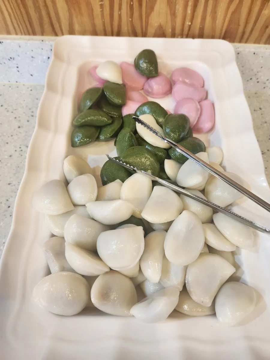 Red bean-filled rice cake prepared as dessert