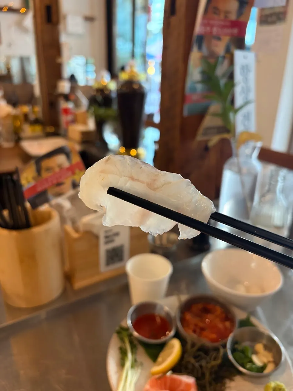 막장에 찍은 대강 숙성 광어 한 점
