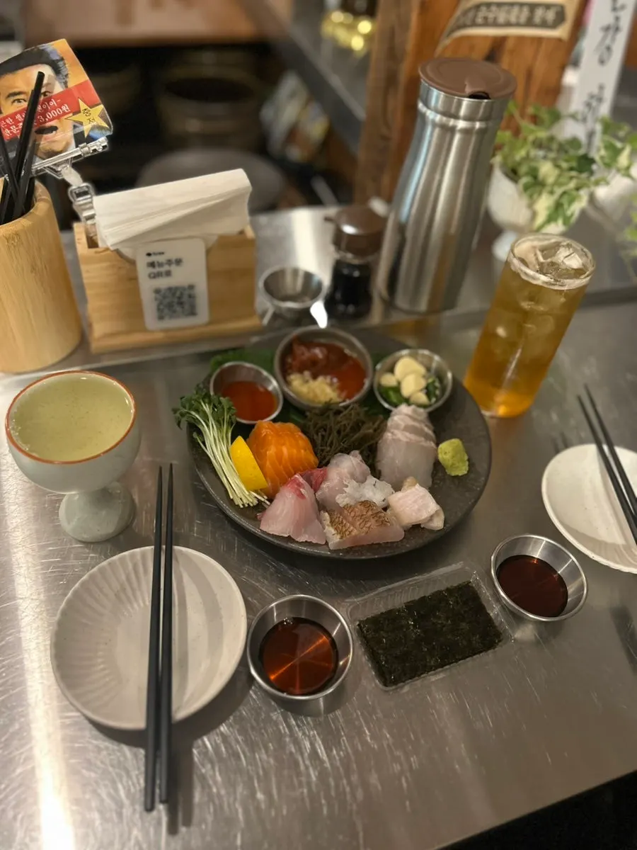 Ordered dishes laid out on the table at Daegang