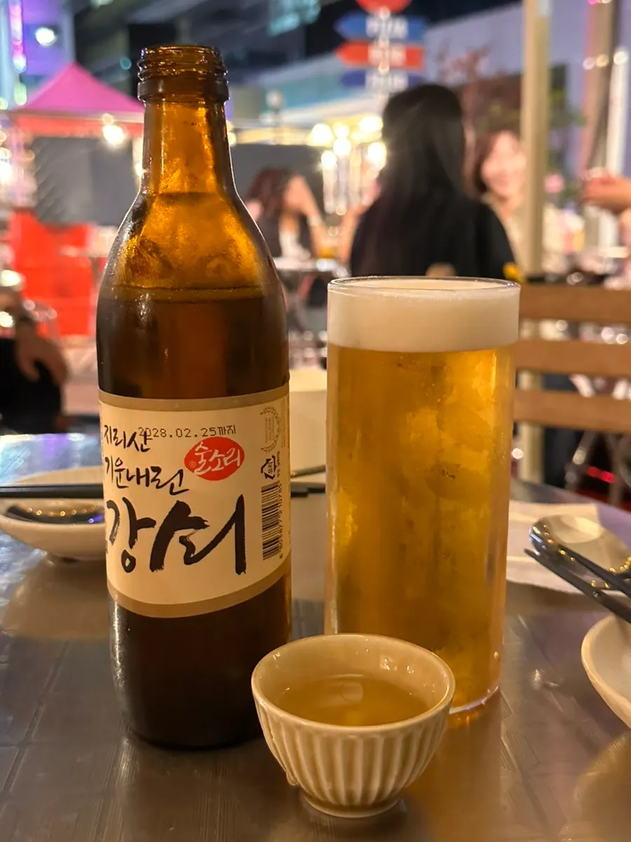 Draft beer and Gangsoe ordered at Daegang