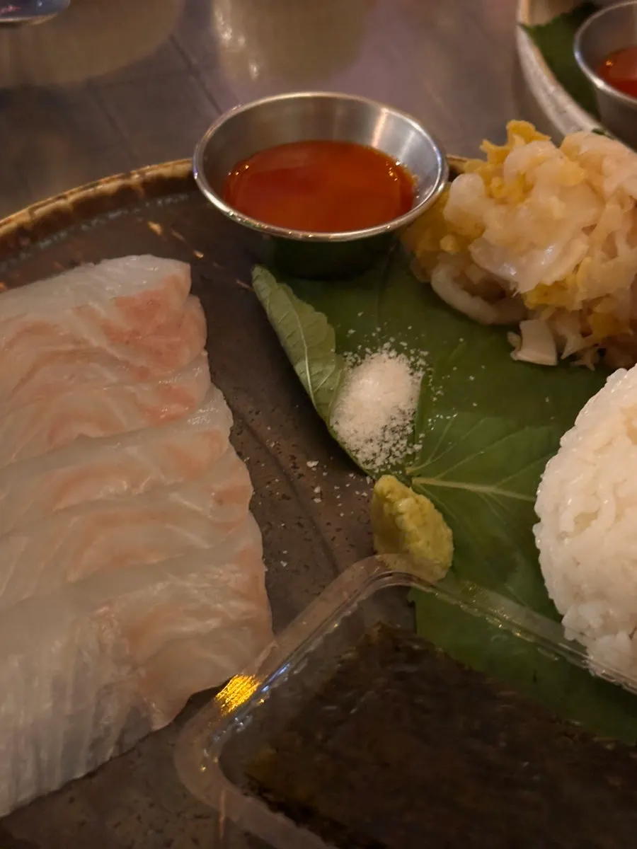 Close-up of the aged sashimi platter