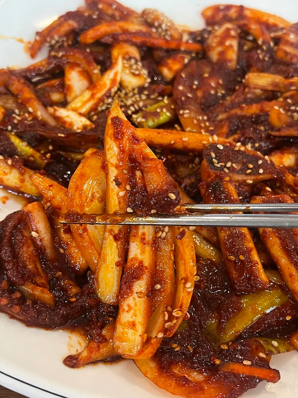 Large vegetables in squid stir-fry