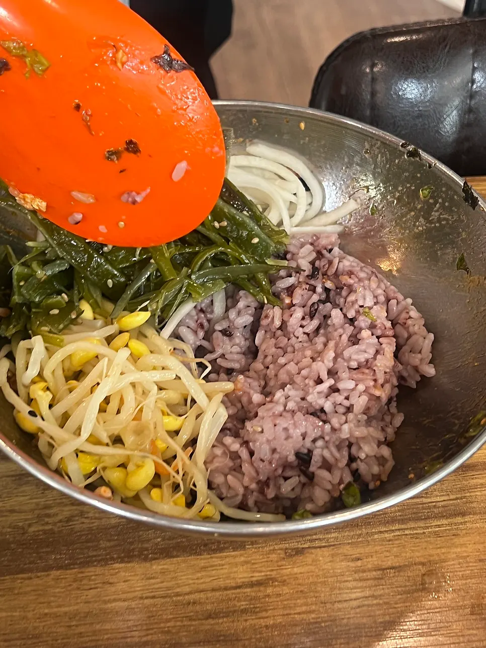 Bibimbap with side dishes and squid stir-fry