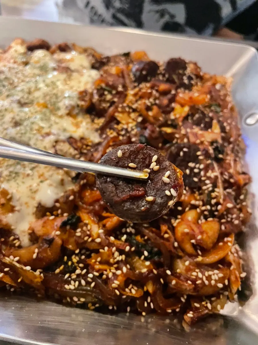 Vegetable gopchang for two with added sundae and glass noodles
