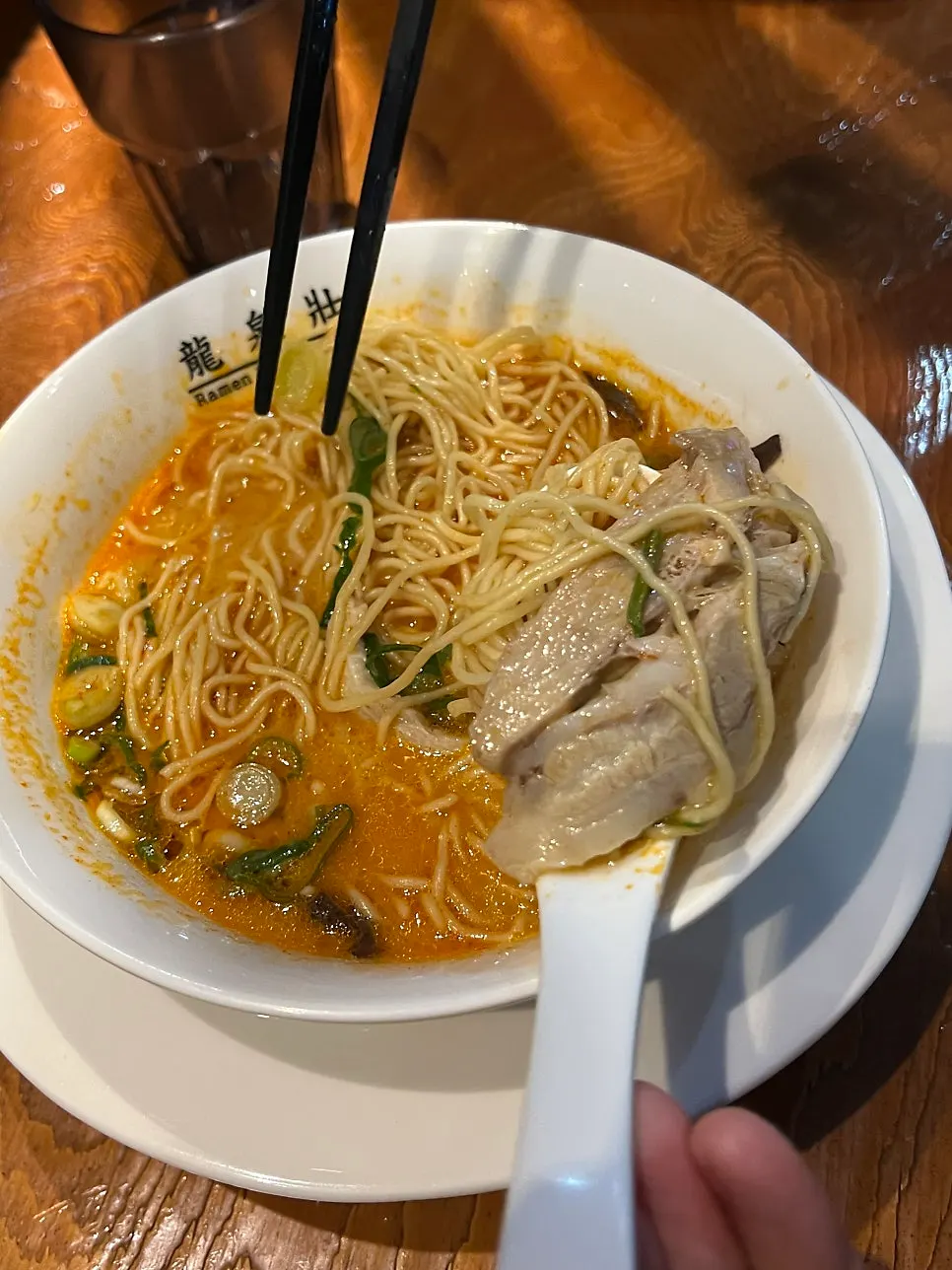 Kara ramen with tonkotsu pork and wood ear mushrooms