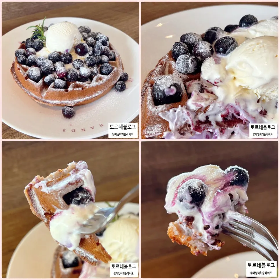 Blueberry cream cheese and vanilla ice cream waffle