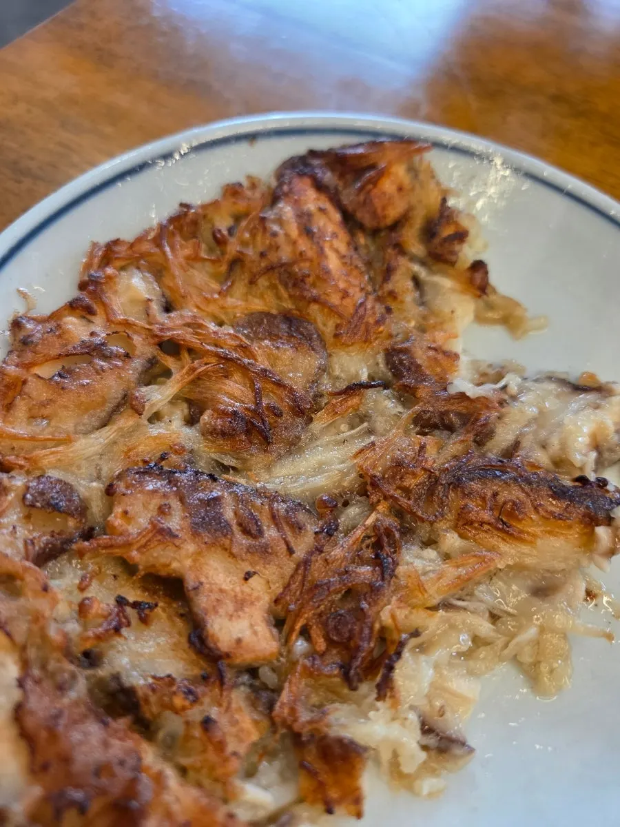 Meal spread with a plate of mushrooms