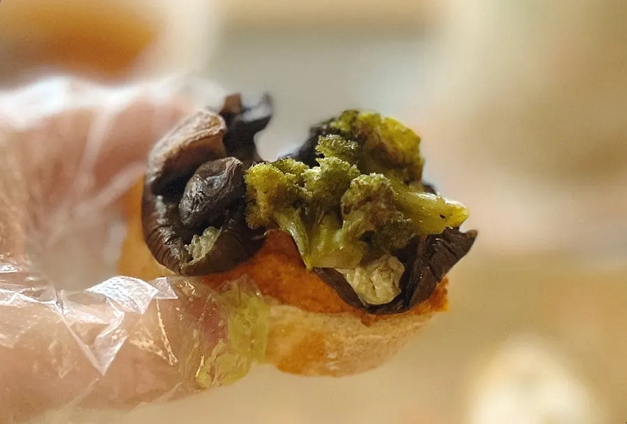 Open sandwiches with disposable gloves