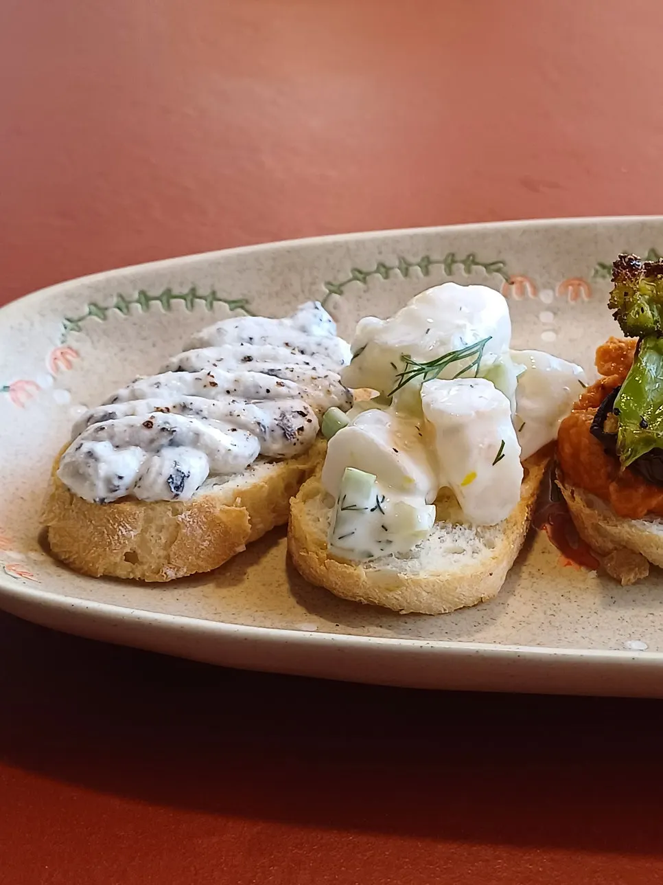Truffle ricotta and shrimp rémoulade open sandwiches