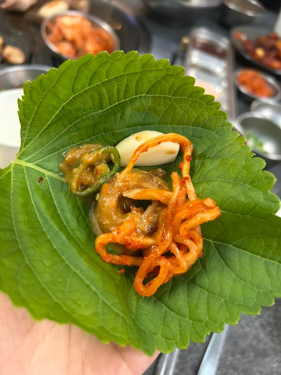 Iberico spicy grilled makchang with garlic and rice cake