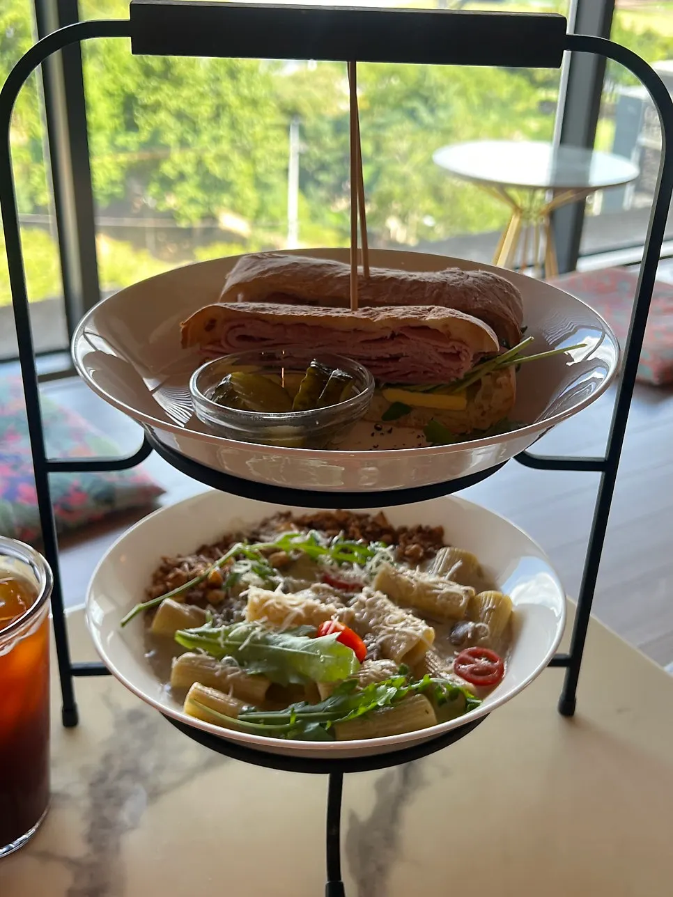 Jambon-beurre and mushroom pasta brunch tray