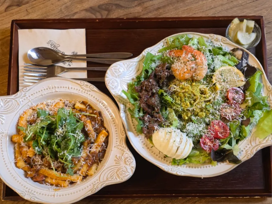 Bulgogi Shrimp Salad Pasta and Ragu Tteokbokki