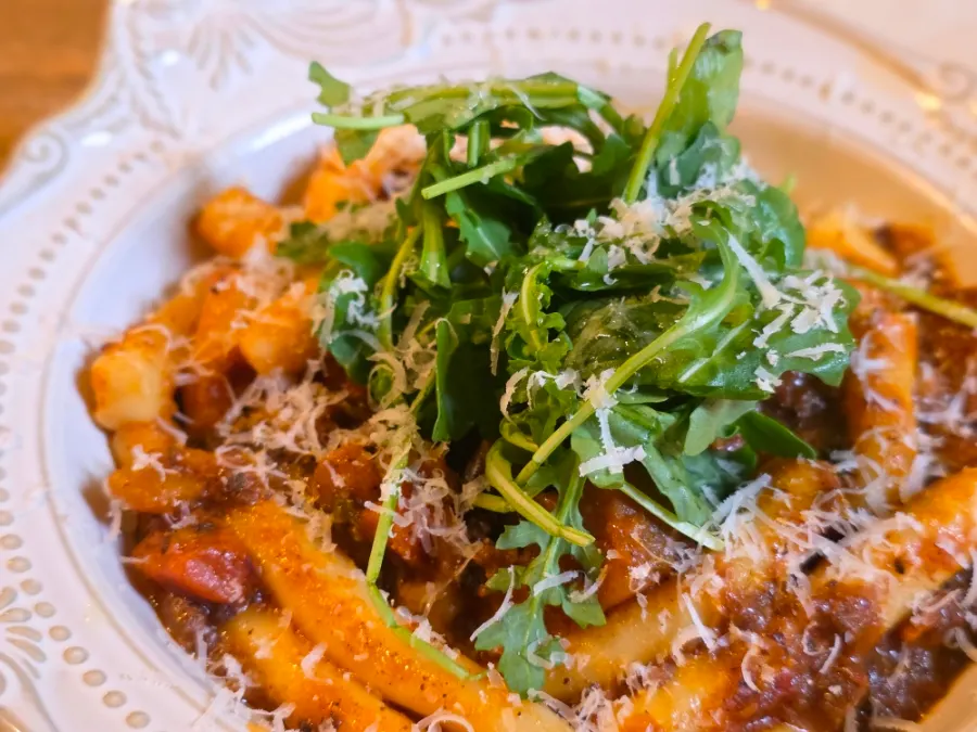 Bulgogi Shrimp Salad Pasta with plenty of vegetables