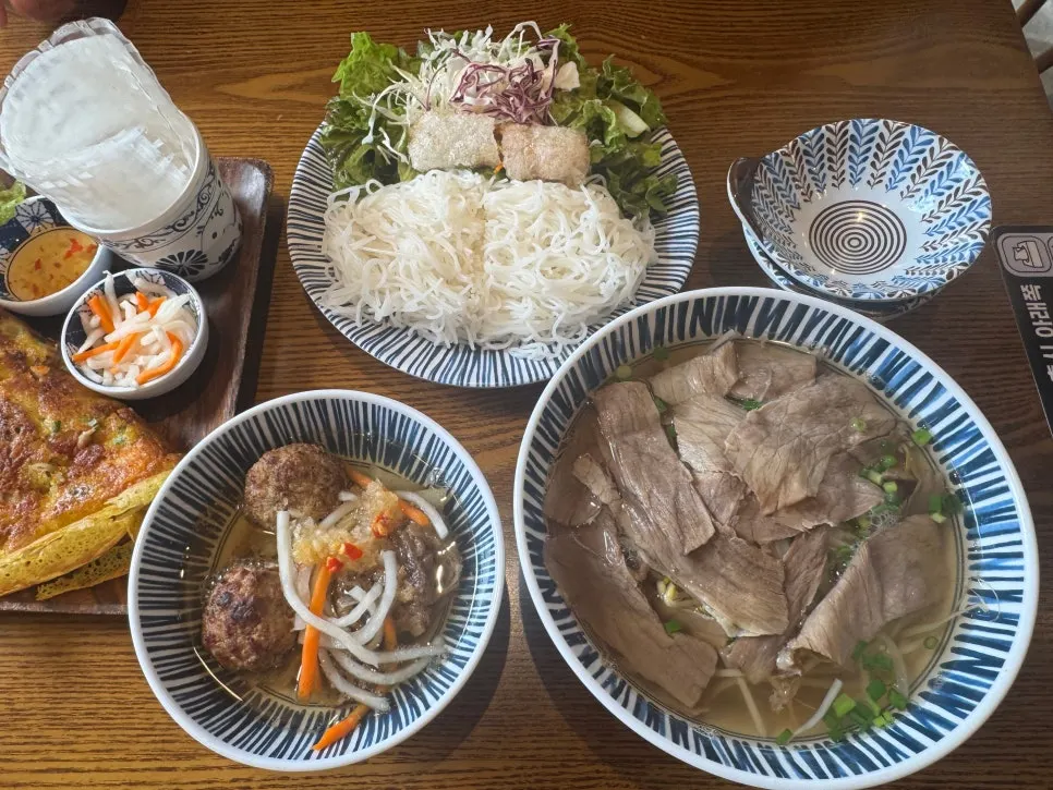Set of Hanoi-style pho, bún chả, and bánh xèo