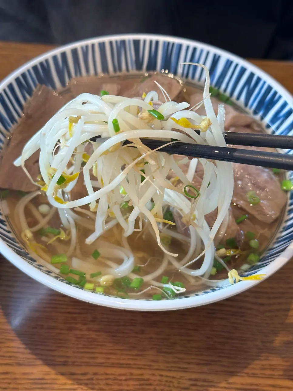 Pho with bean sprouts and noodles
