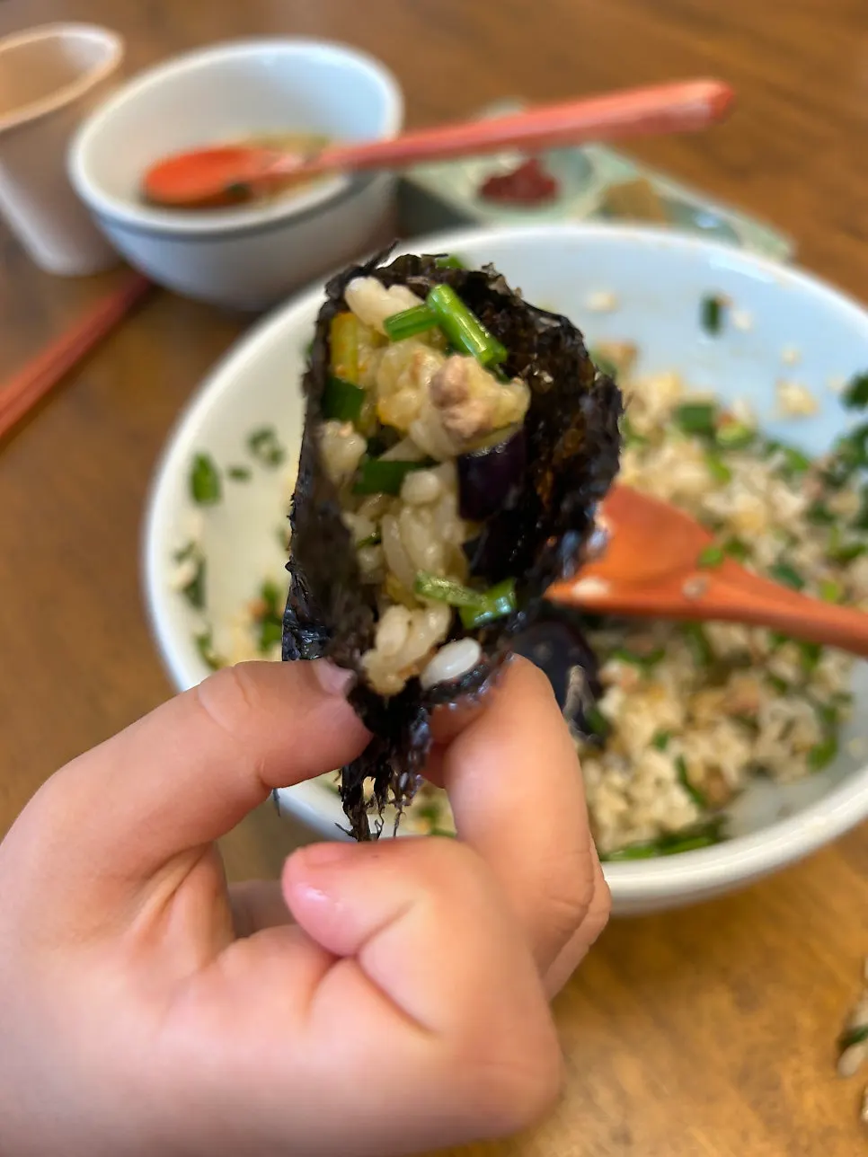 Eggplant doenjang rice wrapped in gim