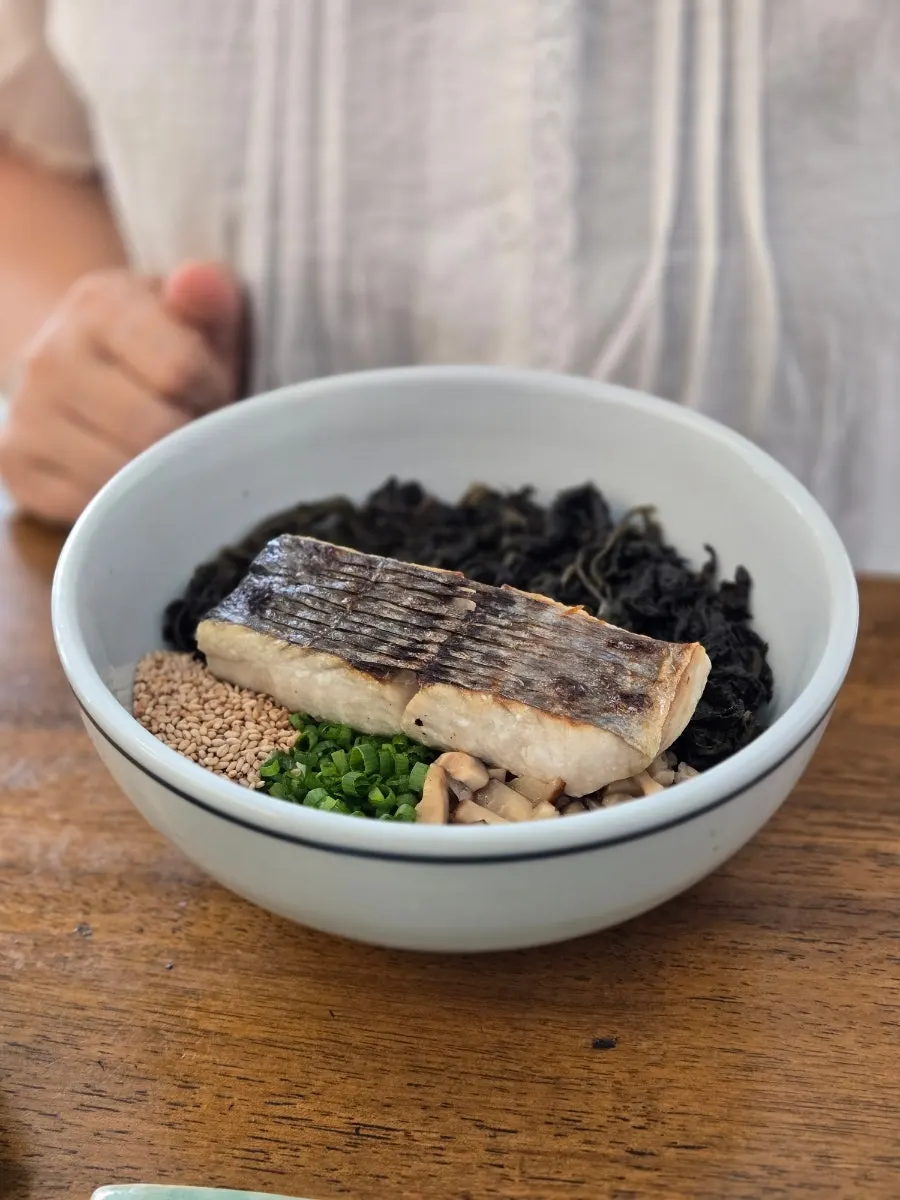 Combination of mackerel and gondre rice