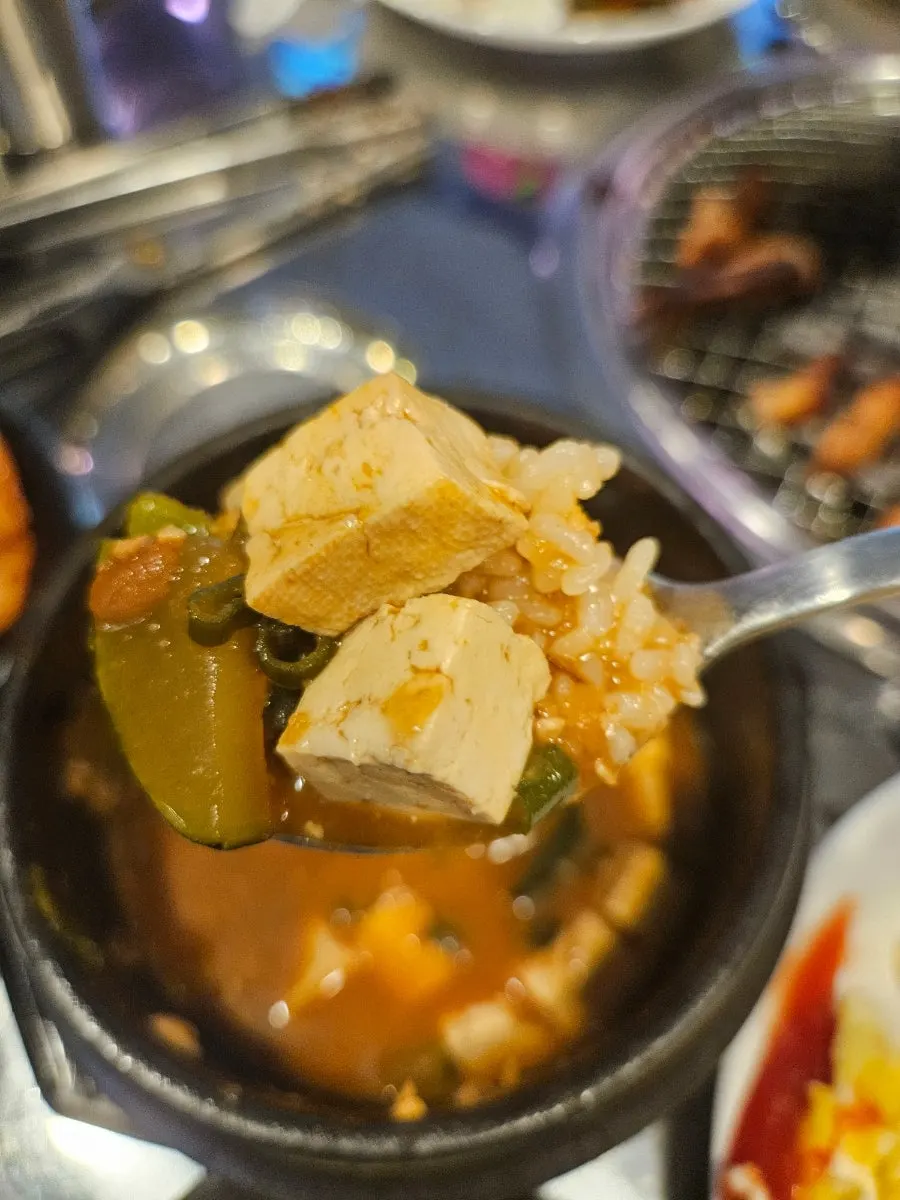 Doenjang jjigae and rice enjoyed to finish the meal