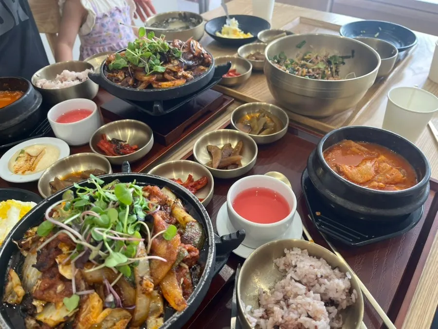 A full set meal spread on the table