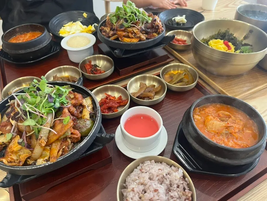 Full table view with side dishes laid out