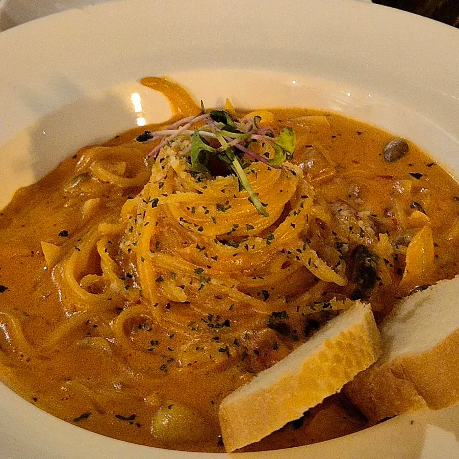 Fresh Rosé Pasta with steam rising from it