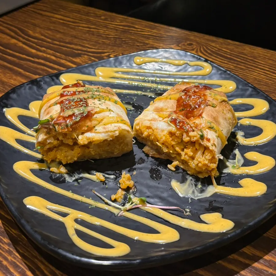 Baked risotto inside a tortilla